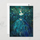 Die Dame im blauen Pfauenkleid Postkarte (Vorne/Hinten)
