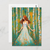 Die Dame im Wald Postkarte (Vorne/Hinten)