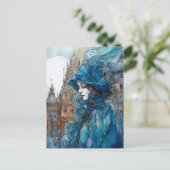 Die Dame in blauer Stadt Postkarte (Stehend Vorderseite)