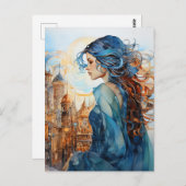 Die Dame in der Stadt mit blauer Haare Postkarte (Vorne/Hinten)