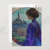 Die Dame in der Stadt verkleidet in elegantem Blau Postkarte (Vorne/Hinten)