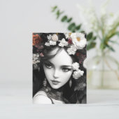 Die Dame mit Blume in ihrer Hair-Postkarte Postkarte (Stehend Vorderseite)