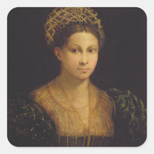 Die Dame mit dem grünen Turban Quadratischer Aufkleber