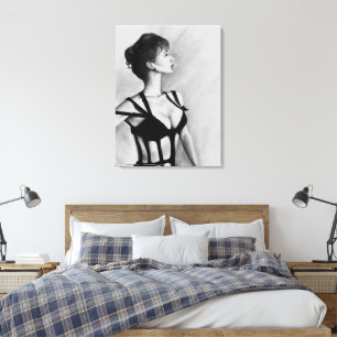 Die Dame Portrait Black Dress Zeichne Kunst Leinwanddruck