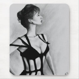 Die Dame Portrait Sexy Black Dress Art Mousepad