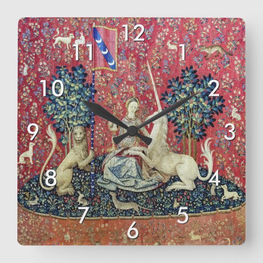 Die Dame und das Einhorn, die Augen Quadratische Wanduhr (Vorderseite)