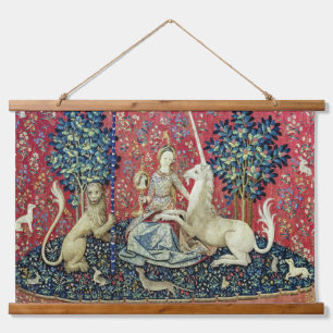Die Dame und das Einhorn, die Augen Wandteppich Mit Holzrahmen
