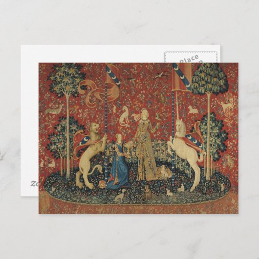 Die Dame und das Einhorn: 'Geschmack' Postkarte (Vorne/Hinten)