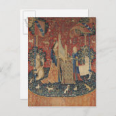 Die Dame und das Einhorn: "Hören" Postkarte (Vorne/Hinten)