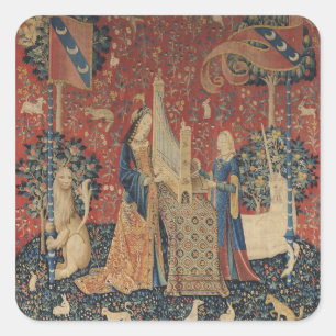 Die Dame und das Einhorn: "Hören" Quadratischer Aufkleber