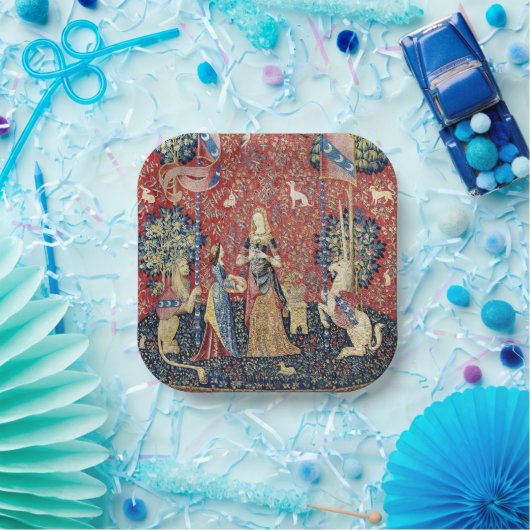 Die Dame und das Einhorn, riechen Pappteller (Party)