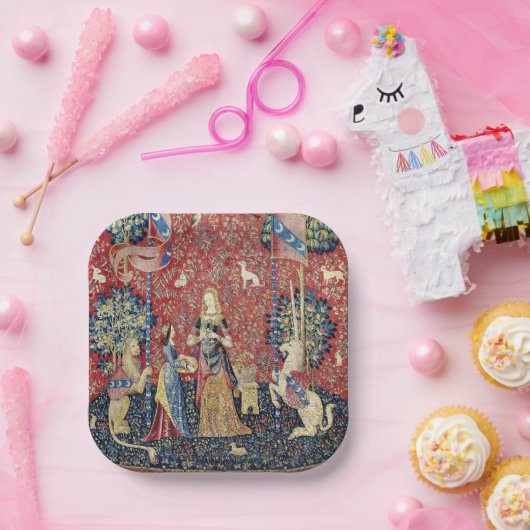 Die Dame und das Einhorn, riechen Pappteller (Party)