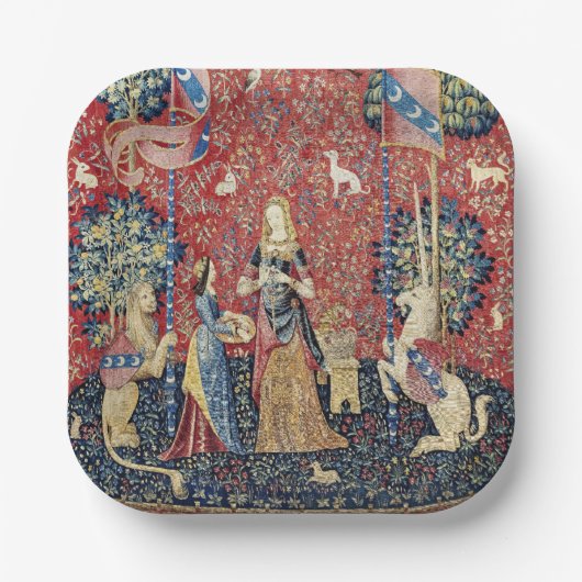 Die Dame und das Einhorn, riechen Pappteller (Vorderseite)