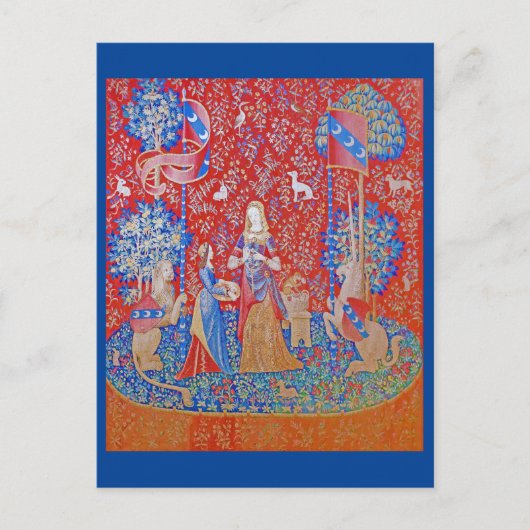 Die Dame und das Einhorn / Riechen Postkarte (Vorderseite)