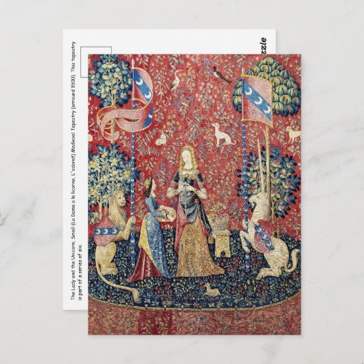 Die Dame und das Einhorn, riechen Postkarte (Vorne/Hinten)