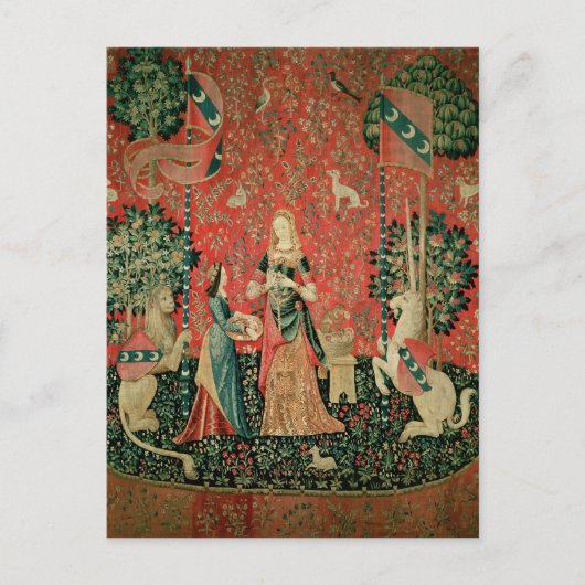 Die Dame und das Einhorn: "Riechen" Postkarte (Vorderseite)