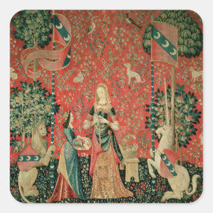 Die Dame und das Einhorn: "Riechen" Quadratischer Aufkleber