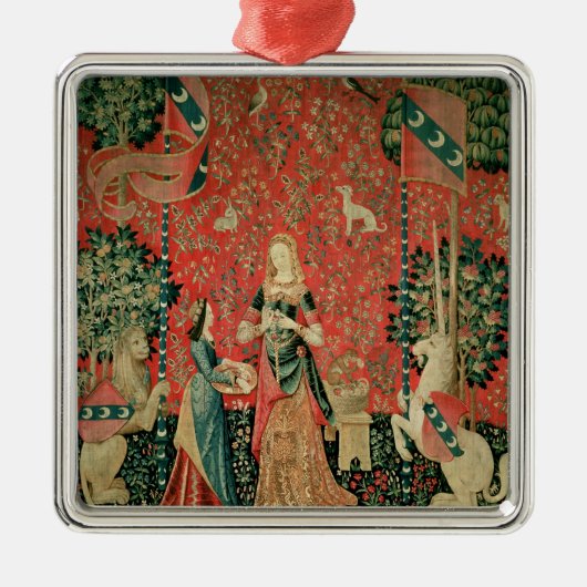 Die Dame und das Einhorn: 'Smell Ornament Aus Metall (Vorne)