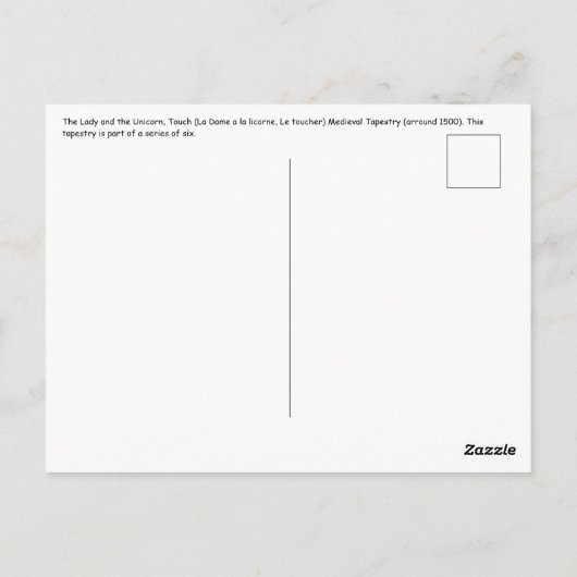 Die Dame und das Einhorn, Touch Postkarte (Rückseite)