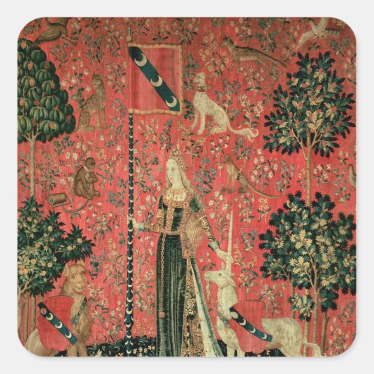 Die Dame und das Einhorn: "Touch" Quadratischer Aufkleber (Vorderseite)