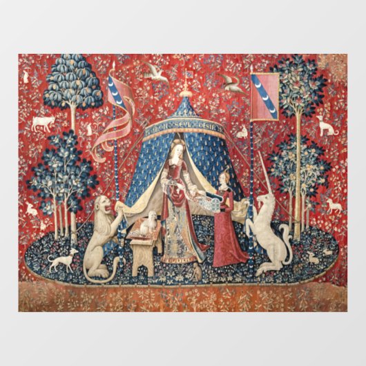 Die Dame und das Einhorn, zu meinem einzigen Wunsc Fensteraufkleber (Blatt)