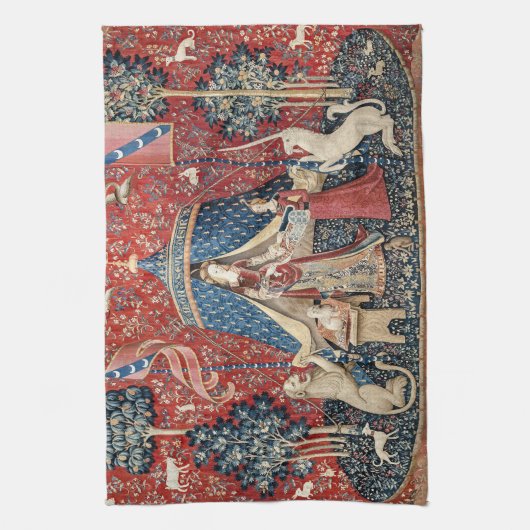 Die Dame und das Einhorn, zu meinem einzigen Wunsc Geschirrtuch (Vertikal)