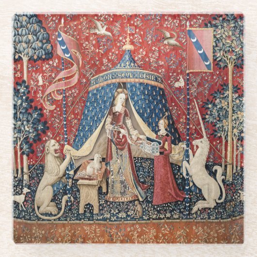 Die Dame und das Einhorn, zu meinem einzigen Wunsc Glasuntersetzer (Vorderseite)