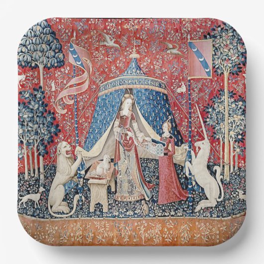 Die Dame und das Unicorn 1500 Paris Tapestry Pappteller (Vorderseite)