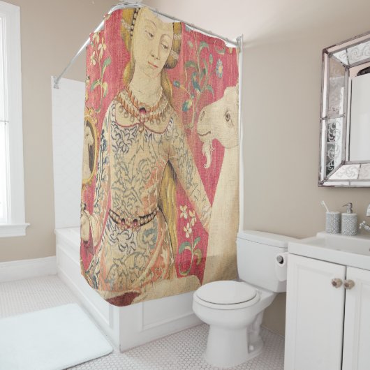 Die Dame und die einsame Sicht Duschvorhang (Beispiel)