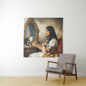 Die Dame und ihre Katze - ein zeitloser Viktoriani Wandteppich (Beispiel)