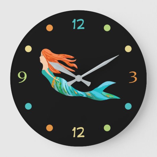 Die Dekoration der Beach Mermaid Wall Große Wanduhr (Vorderseite)