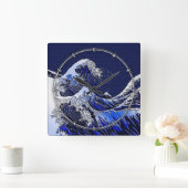 Die Dekoration der großen Hokusai-Wave-Chromfaser Quadratische Wanduhr (Zuhause)