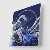 Die Dekoration der großen Hokusai-Wave-Chromfaser Quadratische Wanduhr (Winkel)