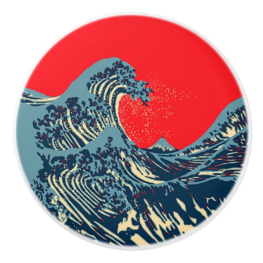 Die Dekoration des Great Hokusai Wave Pops Keramikknauf (Vorderseite)