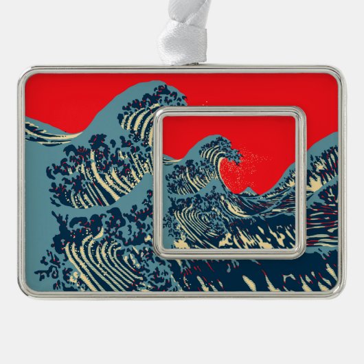 Die Dekoration des Great Hokusai Wave Pops Rahmen-Ornament Silber (Vorderseite)
