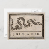 Die des politischen Cartoon von Benjamin Franklin Postkarte (Vorne/Hinten)