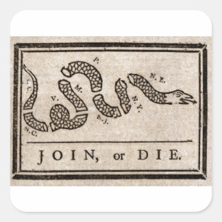 Die des politischen Cartoon von Benjamin Franklin Quadratischer Aufkleber
