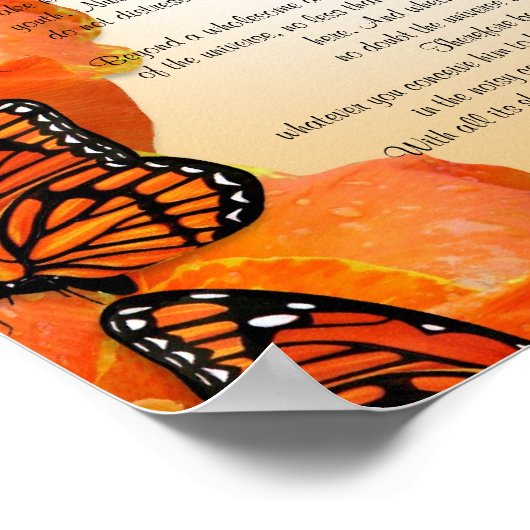 "Die Desiderata" mit Monarchschmetterlingen Poster (Ecke)