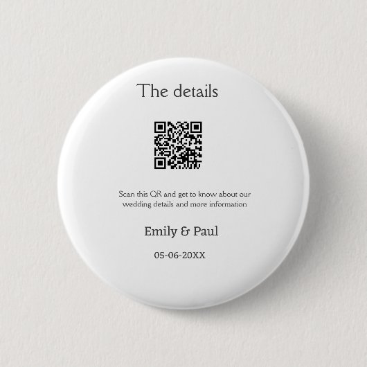 Die Details Hochzeitswebsite scannen QR hinzufügen Button (Vorderseite)