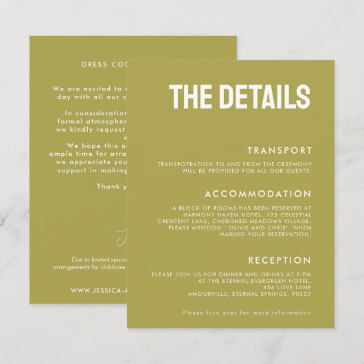 💍 Die DETAILS Minimalistisch Elegante Hochzeit Begleitkarte (Vorne/Hinten)