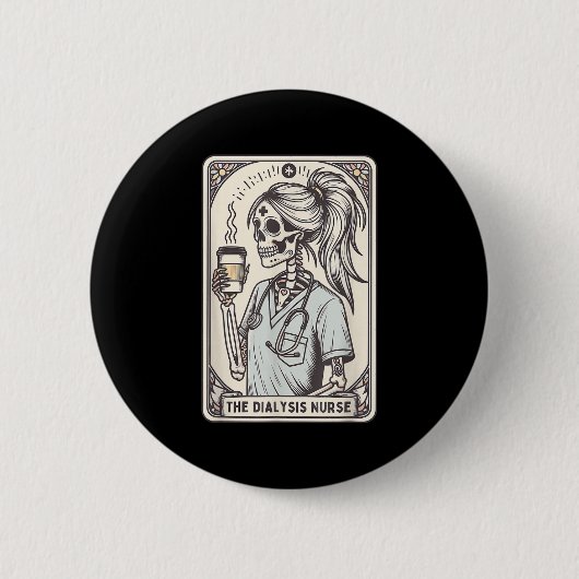 Die Dialyse-Krankenschwester Halloween-Skelett Kra Button (Vorderseite)