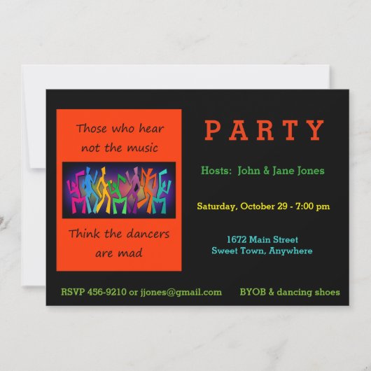 Die, die nicht die Musik hören, Tänzer zu denken, Einladung (Vorderseite)