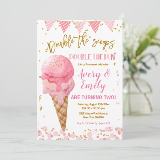 Die doppelte Schotte-Zwillingsschwester-Geburtstag Einladung (Stehend Vorderseite)