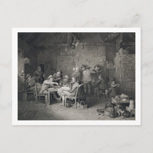 Die Dorfpolitiker, in Gravur von Abraham Raimb Postkarte (Vorderseite)