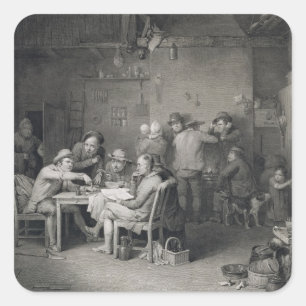 Die Dorfpolitiker, in Gravur von Abraham Raimb Quadratischer Aufkleber