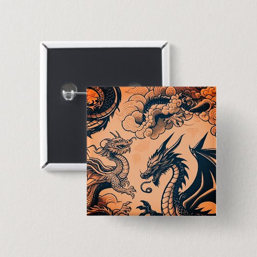Die Drachen Krieg Orangen Himmel Button (Vorne & Hinten)