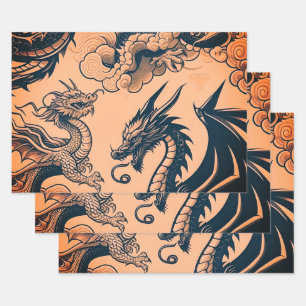 Die Drachen Krieg Orangen Himmel Geschenkpapier Set