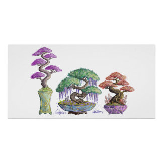 Die drei farbigen Bonsai-Vasen. Poster