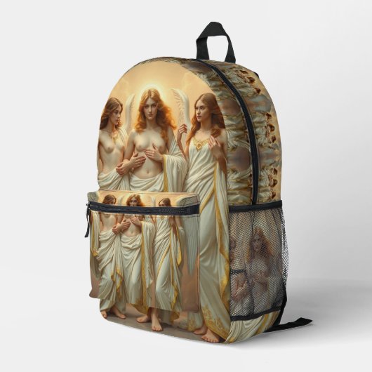 „Die drei heiligen Schutzengel“ Bedruckter Rucksack (Rückseitige Ecke Rechts)
