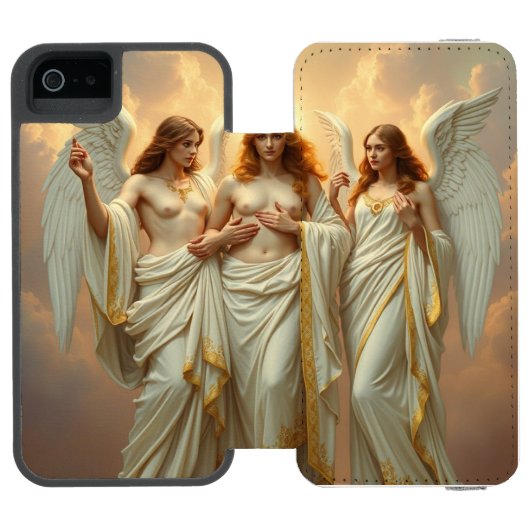 „Die drei heiligen Schutzengel“ Incipio iPhone Geldbeutel-Hülle (Folio Geöffnet)